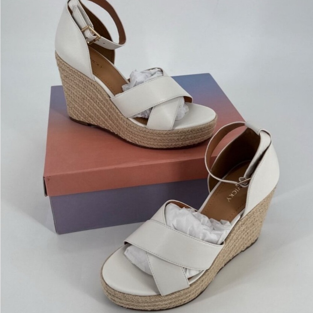 LISA VICKY Leather Gemi-V Espadrille Wedge Sandal Sz 9.5 White New!